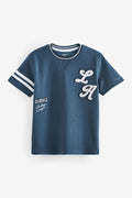 Varsity League Blue Cotton T-Shirt with Chenille Letter Patch
